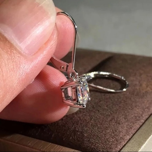 2 Carat Princess Cut Solitaire Drop Earrings - Picture 3 of 4